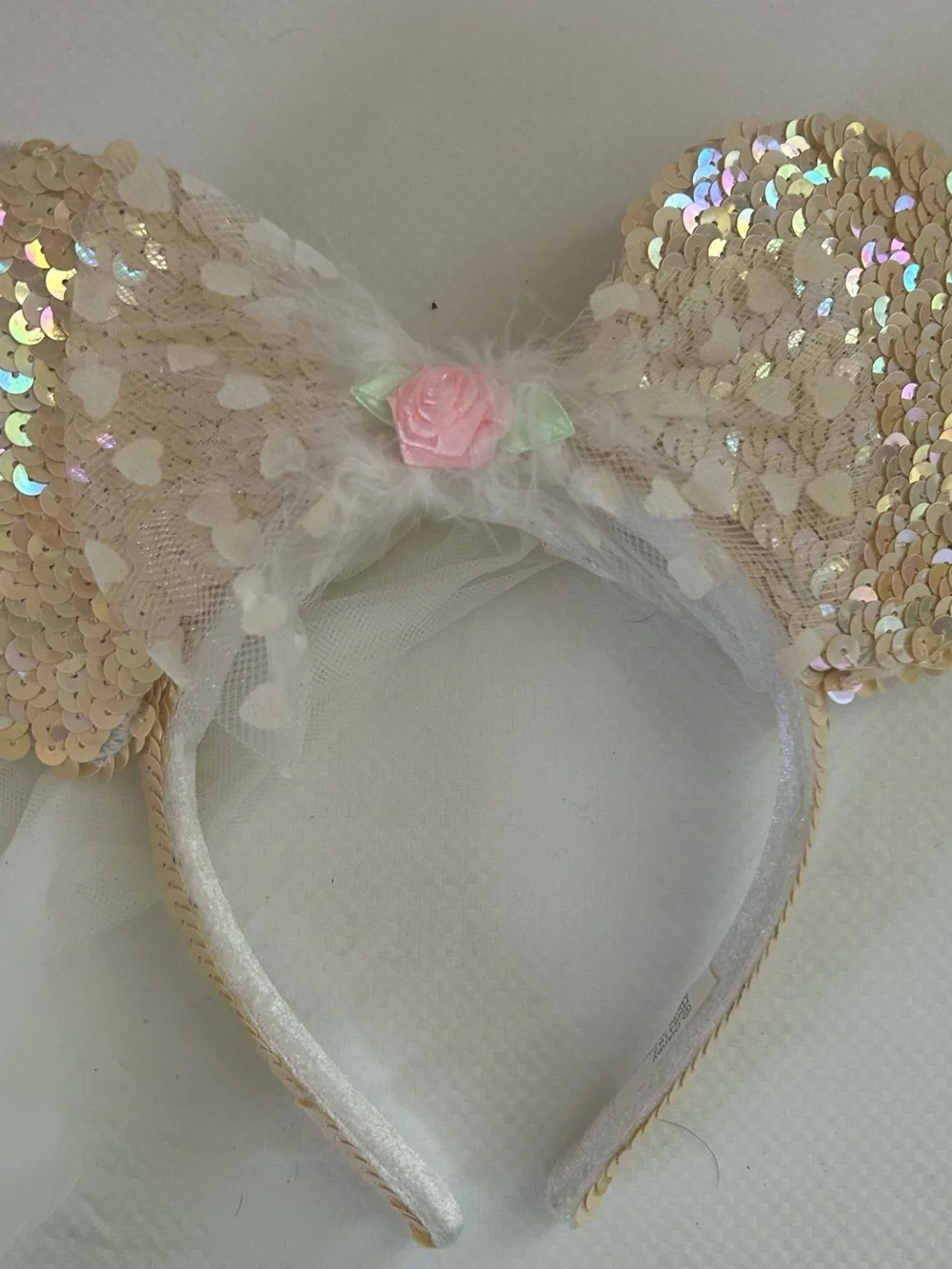 Disney world wedding Sequin Pink white, rose color ears sequin Headband